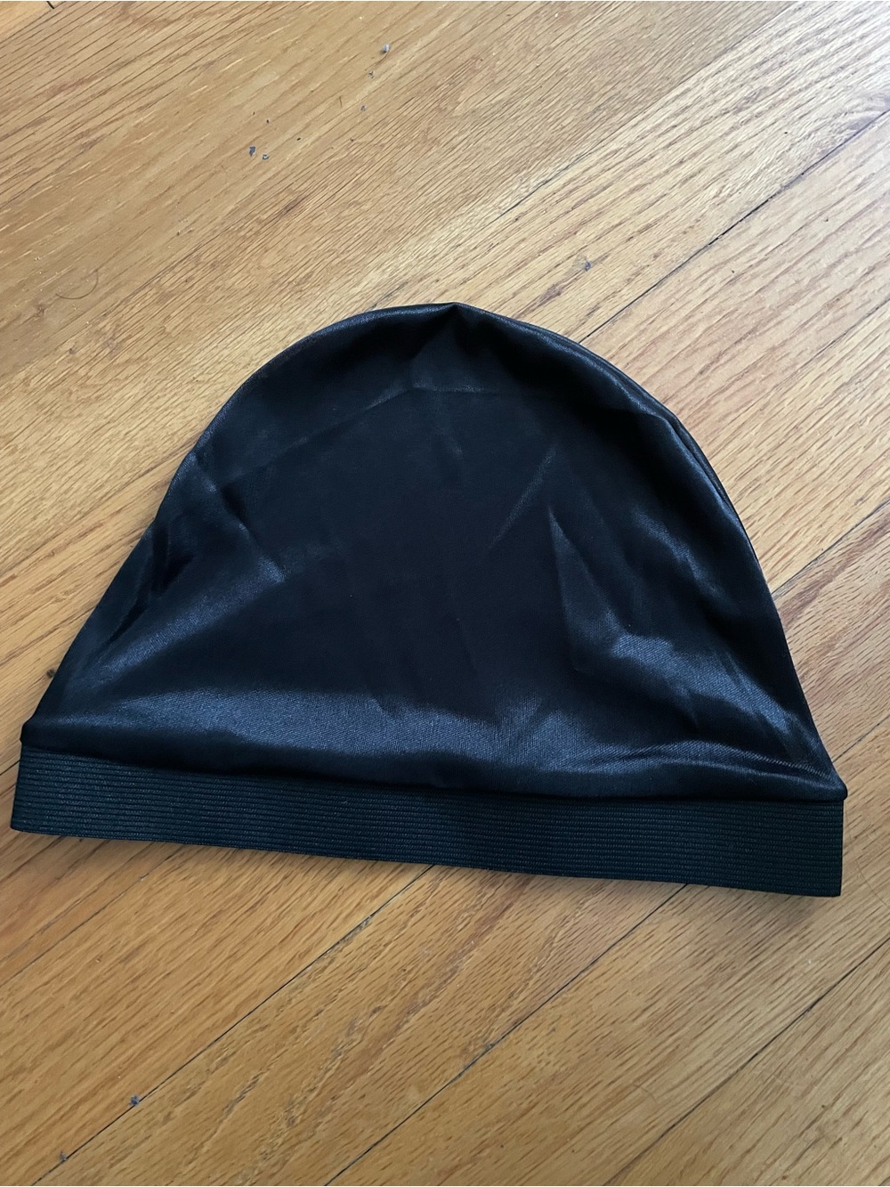 Satin-Look Black Swim/Cap Beanie